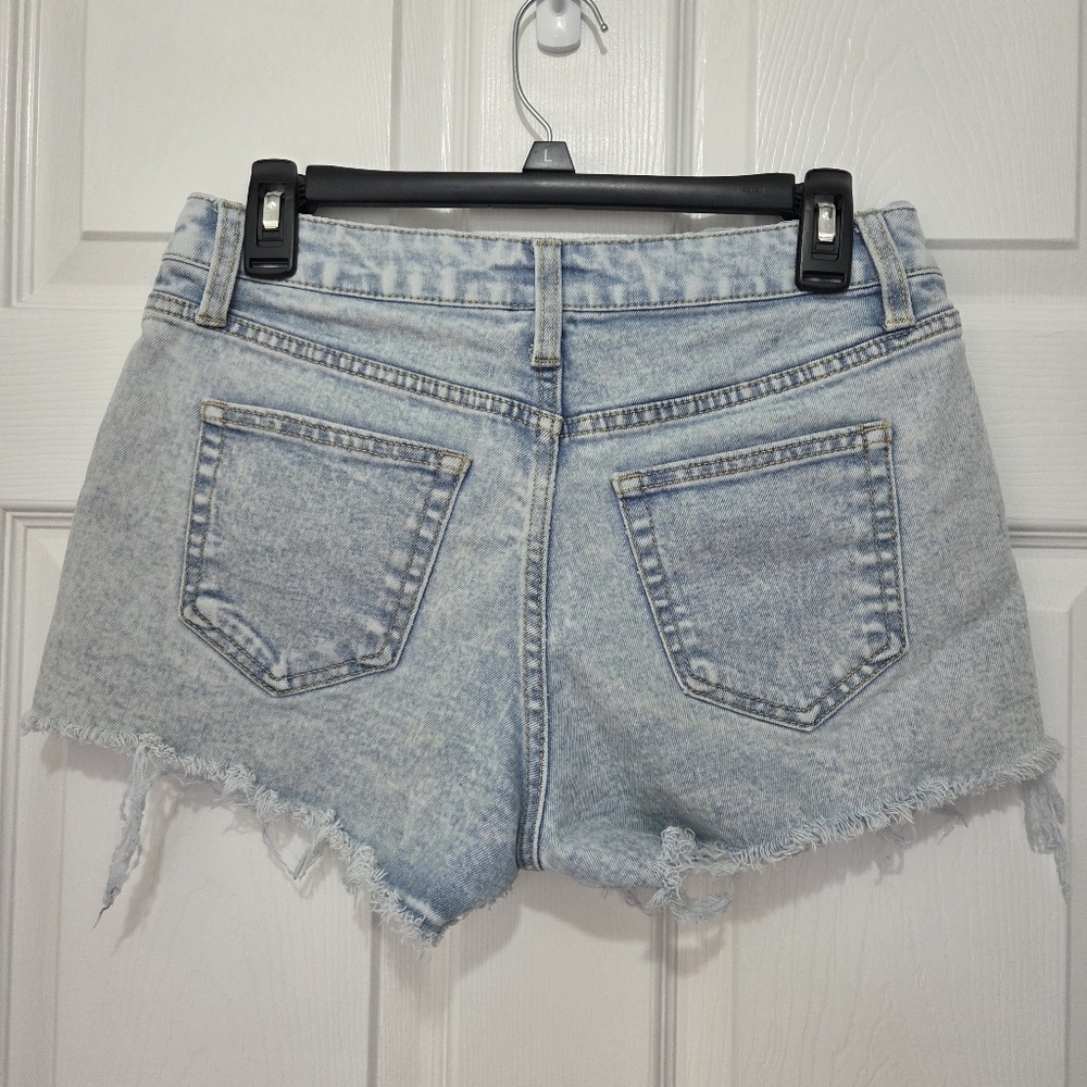 No Boundaries High Rise Raw Hem Distressed Denim Jean Shorts Size 6 Boho Summer - Picture 5 of 9